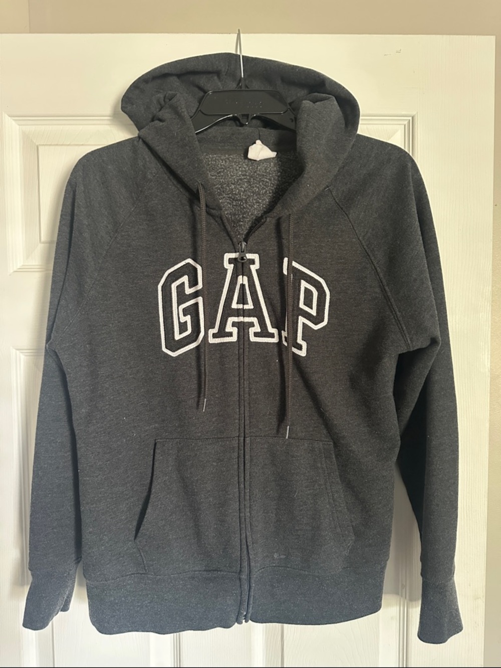 GAP Charcoal Zip-Up Hoodie with White Logo